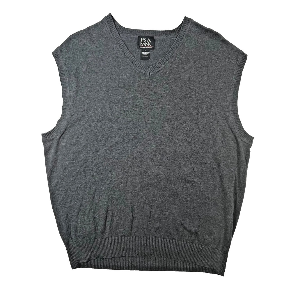 Jos. A. Bank Sweater Vest Mens Large Grey Pima Cotton V-Neck Signature Knit